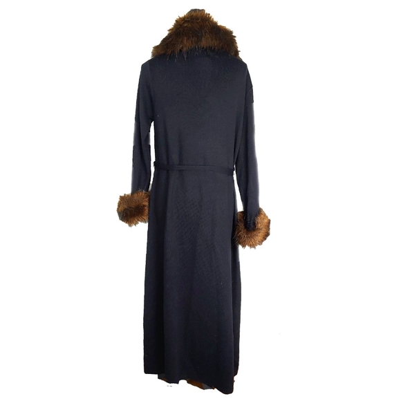 Nancy Bolen Womens Belted Black Wool Mix Faux Fur Collar Cuffs Coat Sz M EUC - Picture 9 of 9